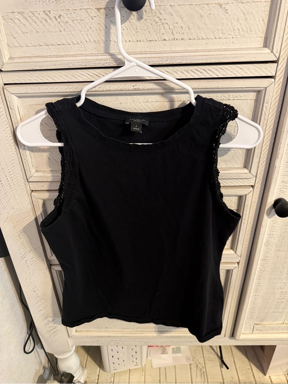 Ann Taylor Black Sleeveless Tank with Crochet Trim